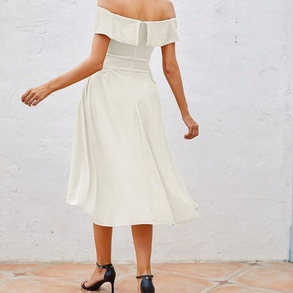 ⭐️jasambac Off Shoulder Velvet High Low Hem A-Line Party Cocktail Dress⭐️ - Picture 3 of 10